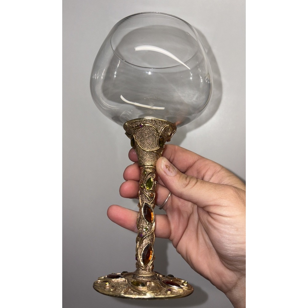 Vintage 2 Saints Rhinestone‎ GOLD Jeweled Wine Glass